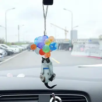 De dibujos animados Lindo Gato del Coche Colgando del Ornamento con Coloridos Globos Colgando Adorno de Decoración para el Auto