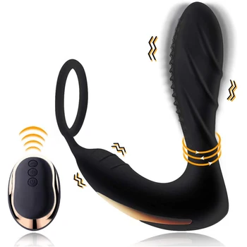 Control Remoto inalámbrico Vibrador con anillo de Silicona Anal Butt Plug Para los Hombres Par de Masaje de la Próstata Juguete del Sexo del Pene de la Formación del Anillo de