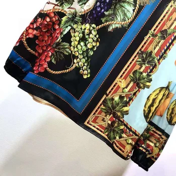AELESEEN Pasarela de la Moda de SARGA de SEDA de la Blusa de las Mujeres del O-cuello de la Uva de Calabaza de Impresión Barroco Cusual de Vacaciones de la parte Superior de la Blusa
