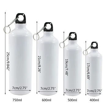 400/500/600/750 ml Blanco en Blanco de la Sublimación de la Botella de Agua con Mosquetón de Aluminio al aire libre del Deporte Hervidor de agua para la Prensa del Calor de Impresión