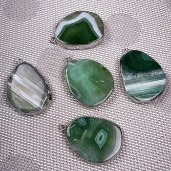 La Piedra Natural Pendientes Irregulares Pulidas Verde de Rayas Ágatas de Piedra Encantos de la Joyería de las Mujeres Collar de la Pulsera de Regalo