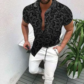 Nuevo Verano Impreso de Hawai Hombres de la Camisa de 2021 Europeo-Americana Ropa de hombre de Moda Casual Cardigan Corto Floral Camisa M-3XL