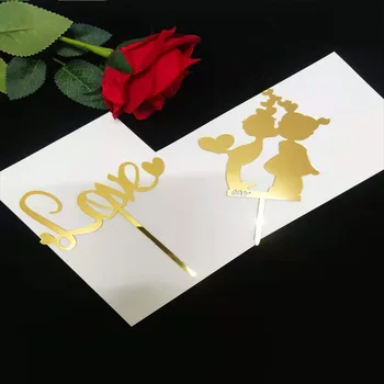 Nuevo Feliz Boda Acrílico Topper de la Torta de Oro el Amor Romántico de Pareja Cumpleaños Topper de la Torta para el Día de san Valentín del Partido de Decoración de Pastel