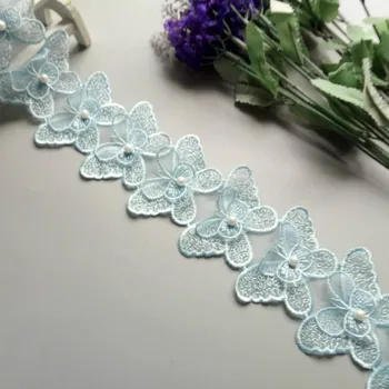 1 yarda Mariposa Azul Bowknot de la Perla Bordado de Encaje de Tela de Encaje de la Cinta hecha a Mano DIY de Costura, Manualidades De Disfraces Decoración