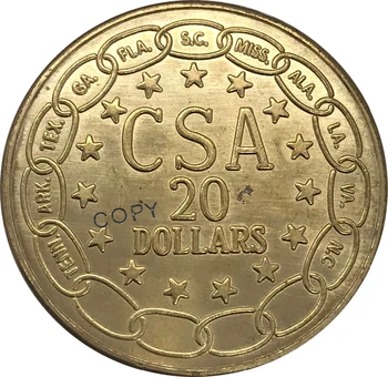 CSA Estados unidos De 1861, los Estados Confederados de América 20 Dólar de Golpe Moneda de Oro de Latón, Metal, Regalo de Recuerdo de Colección de Monedas