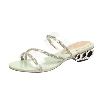 Verano Mujer Zapatillas de Cristal de la Moda Clip de Dedo del pie Flip Flop para al aire libre Chicas Elegantes de Tacón Bajo de la Playa de Diapositivas de las Señoras de Más Tamaño