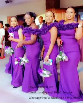 Púrpura vestido de Sirena de Largos Vestidos de Dama de honor 2021 Africanos Invitados de la Boda Vestido Sexy Fuera Del Hombro Vestido madrinha Hoteles de menos de 100