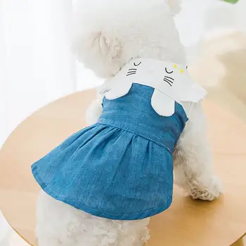 Perro Vestido con Volantes Dobladillo del Manguito de los Dos-patas de Mezclilla Conejo Oído el Diseño de la Mascota de la Falda para el Verano Suministros
