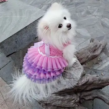 Pet Vestido De Encaje Saris Perro Pequeño De Color Púrpura Cachorros De Animales Gato Tutu Fiesta De La Boda De La Falda De La Ropa Para Chihuahua Cachorro De Prendas De Vestir A La Princesa