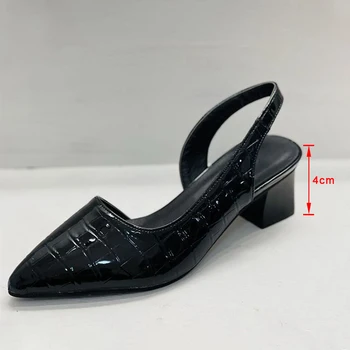 De las mujeres de las Bombas de Color Sólido Dedo del pie Puntiagudo zapatos Altos de Tacón de Más Tamaño Medio Gruesos Tacones de Deslizamiento Sobre las Mujeres Sandalias de Verano 2021 de la Moda