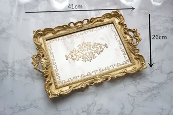 Europea de la vendimia de oro de la Corte de estilo lujo tallados, pintados a mano, espejo de la bandeja de té bandeja de la mesa de bocadillos El lugar de la boda