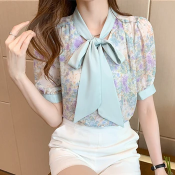 Verano Coreano De La Moda De Seda De La Mujer Camisas De Satén De La Oficina De Señora De Manga Corta Abotonada Camisa Negro Azul Señoras Tops Blusa