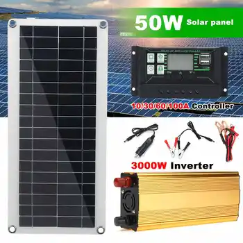 3000W Inversor USB Kit de 50W Panel Solar Sistema de Potencia 60 /100A Completa Controlador de Potencia Completa Casa de Cuadrícula Campamento de Teléfono