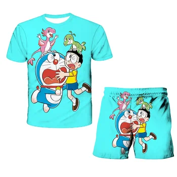 Niños T-shirt + Cortos Establece 3D Janpanese Anime Gato de Impresión de las Niñas de la Moda de Manga Corta de Verano Niños Casual 4-14y los Niños Traje de