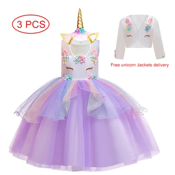 2021 Unicornio Parte De las Niñas Vestido de Carnaval Disfraz de Princesa de Niña de las Flores Vestidos de Novia de 3 a 10 Años de la ropa de los Niños