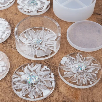 2021 DIY Cristal de Resina Epoxi Molde Redondo en el Coaster Coaster Caja de Almacenamiento Caja de Silicona Molde De Resina