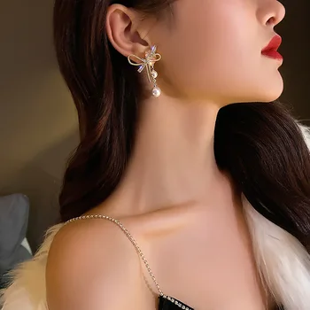 SJCA-81 2021 de la Nueva Llegada de Metal de Moda Bowknot de las Mujeres Cuelgan Aretes de corea Pendientes Pendientes de Perlas coreano Elegante de la Joyería