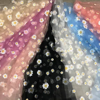 Negro Suave Brillo de las Lentejuelas, la Pequeña Flor de la Margarita de Malla de Tela de Tul para Camisas de Vestir por el Patio, Blanco, Rojo, Rosa, Azul y Amarillo