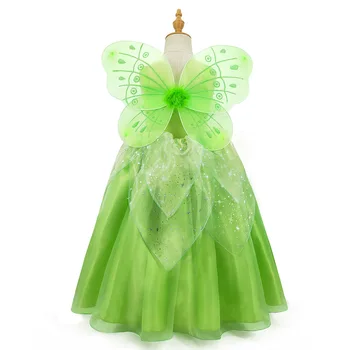 La princesa y el sapo Niñas Tiana Vestido de Fantasía Alas de Hada Disfraz de Halloween de la Flor Verde de la Hoja de Hadas Elfos Cosplay Vestido de Fiesta