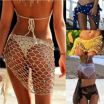 2019 De Las Nuevas Mujeres De Rejilla Crochet Bikini Cubrir Trajes De Baño Triángulo Shell Pareo Envoltura De Playa Vestido De Baño Traje De Baño