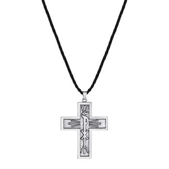 Vintage Cruz Crucifijo de Jesús Cristo Criptograma Collares Simple Cruz Colgante Amuleto Regalo de Cumpleaños para su Padre Novio