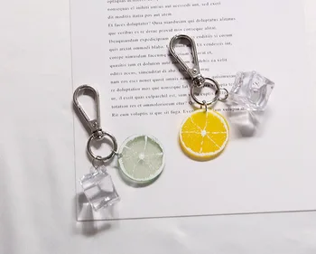 Lce Cubo de Resina de limón Clave de la Cadena de los Encantos de la Joyería de Accesorios de Verano Creativo de Hielo Flotante Llavero de la Fabricación de los juguetes de los niños Llavero