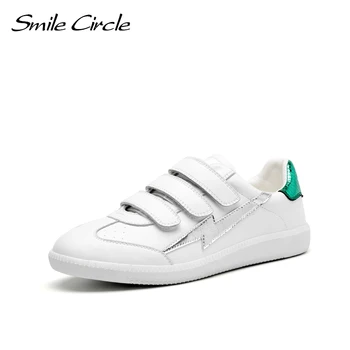 Sonrisa Círculo de Primavera Zapatillas de deporte de las Mujeres de la Plataforma Plana zapatos de Moda Lentejuelas dedo del pie Redondo Verde Rojo Casual Zapatos de Mujer Zapatillas blancas
