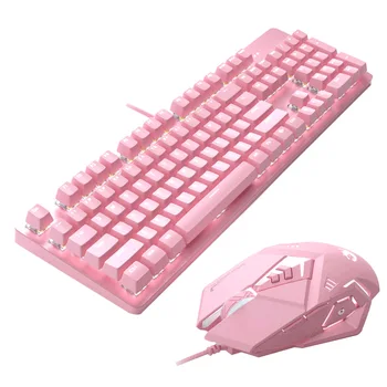2400DPI rosa real de la mecánica de juego de teclado y ratón lindo e-juegos de deportes periféricos de ordenador con retroiluminación 104 teclas