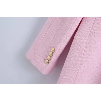 WXWT 2021 Mujeres de Doble Botonadura Textura de color Rosa Chaquetas Abrigo de Manga Larga Bolsillos Damas Chic de Todo el Partido de las Prendas de abrigo Tops BB1328