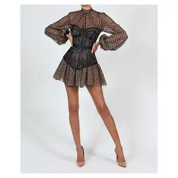 Diseño de 2 piezas Vestido de Verano Para Mujer Negro Sexy Corsé Vestido Vintage Delgado de Malla Traje de Clubwear Vestido de Camisa Para Niña de Fiesta