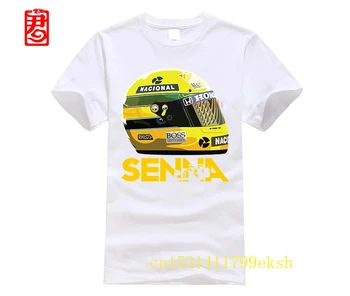 Camisetas De Ayrton Senna Casco Tops De 1 Carrera De Camisetas De Hombre De Algodón De Manga Corta T-Shirts Clásico De La Juventud De Los Hombres De Algodón O De Cuello