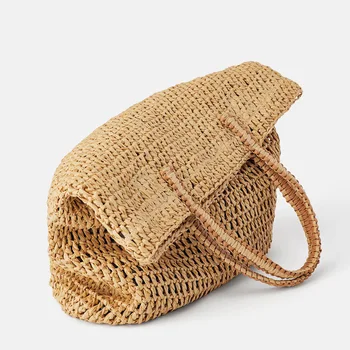 Nueva casual de paja de las mujeres bolsos de mimbre tejido de bolsos de mimbre de playa de verano de la bolsa de gran capacidad, bolso de señora grande bolsos shopper