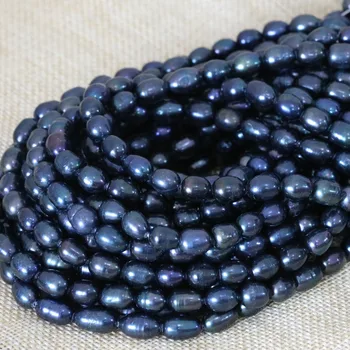 Natural negro perlas de agua dulce cultivadas de arroz granos de los encantos de las mujeres mayorista minorista suelta la fabricación de joyas 15inch B1369