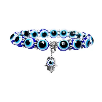 La Moda Vintage Turquía Demonio Azul de los Ojos de la Mano de Fátima, de la Mano de Milian de la Mano de María, de 8 Mm de Diámetro de Cuentas Amuleto Pulseras para Hombres