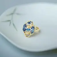 Esmalte cloisonné dorado de oro de apertura de anillo ajustable clásica temperamento Hanfu accesorios Xizhu diseño original nuevo