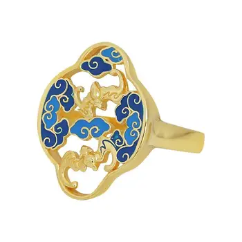 Esmalte cloisonné dorado de oro de apertura de anillo ajustable clásica temperamento Hanfu accesorios Xizhu diseño original nuevo