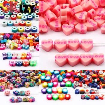 100/50PCS Corazón/Redondo/Cuadrado de Cuentas de Arcilla Multicolor Estampado Espaciadores de Bolas Para el BRICOLAJE, Artesanías hechas a Mano Decoraciones para la Fabricación de Joyas