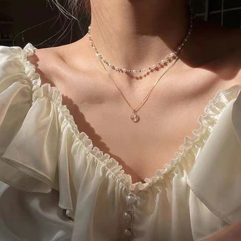 La Moda Sencillo Doble Capa Collar De Perlas Para Las Mujeres Del Color Del Oro De La Clavícula Cadena Collares Parte Del Club De Accesorios De La Joyería