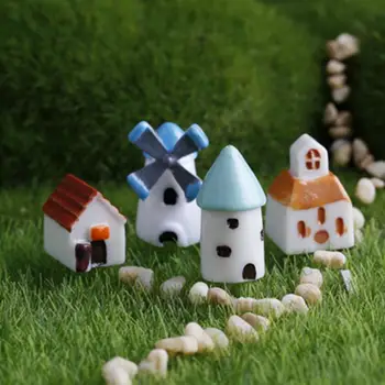 1pc Creativo Molino de viento de Casa Castillo en Miniatura de Hadas Jardín Micro Moss Paisaje Terrario Accesorios Figuritas Para la Decoración del Hogar