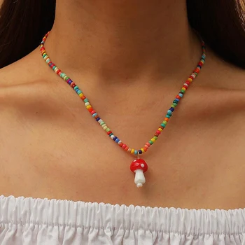 Coloridas Perlas de la Cadena de Setas Colgante, Collar Dulce Verduras Frescas Setas Gargantilla de Joyería de Color del arco iris para las Mujeres Niñas