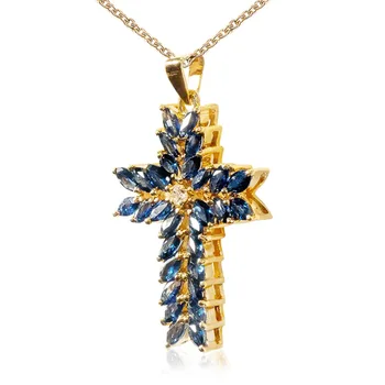 Mayorista de Moda Euro-Americana de joyería Exquisita retro de la cruz con incrustaciones de cristal azul del collar para las Mujeres namour Encanto de Regalo