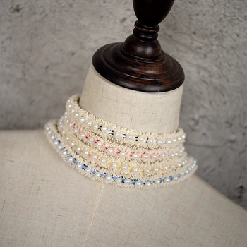 5 metros Vintage Nylon Perla Abalorios Bordados Bordados de Encaje de Cinta de Tela hechos a Mano de BRICOLAJE de Disfraces Vestido de Coser, Suministros de Artesanía