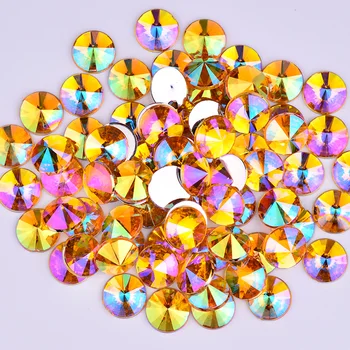JUNAO 4 5 6 10 mm de Mezcla de Color AB Cristales de las planas de Rivoli diamantes de Imitación de Acrílico de Ronda Strass Cara de Uñas de Arte de Cristal de la etiqueta Engomada