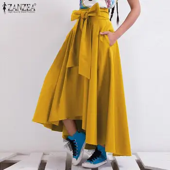 La moda Arco Maxi Faldas de las Mujeres de la Primavera Vestido 2021 ZANZEA Casual de Alta Wasit Largos Vestidos Femeninos Sólido Túnica Femme