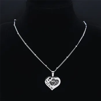 El amor del Corazón de Acero Inoxidable Cristal Collar de Mujer de Plata de Color de la Cadena de Collares Par de Regalo Jewery collier coeur NXS01