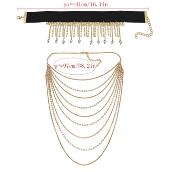 Bohemio De La Moda De La Joyería Del Oro Del Collar Del Collar De Gargantilla De Múltiples Capas De La Borla De Diamante De Imitación De Larga Declaración Collares Para Mujer Chica Jewelr