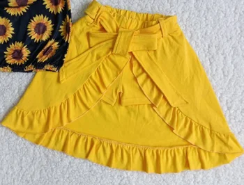El verano de los niños de bebé de niña de girasol traje de diseño de un solo hombro estilo algodón amarillo falda corta
