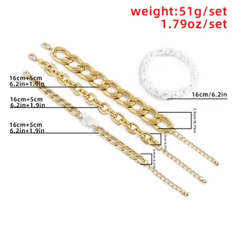 4Pcs/Set Bohemio Barroco Irregural Pulseras de Perlas para las Mujeres de Aluminio Grueso de la Cadena de Brazaletes de la Pulsera del Encanto Pulseras de la Joyería