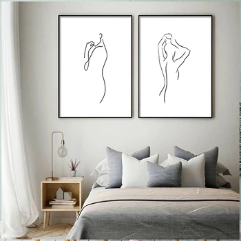 Simple Sexy Mujer Desnuda Línea Cartel De Arte Pintura En Tela, Sala De Estar Dormitorio Baño Cuarto De Baño Decoración Del Hogar