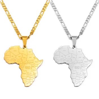 Anniyo África Mapa y el Nombre del País Colgante de Collares para las Mujeres de los Hombres Africanos Mapas de la Joyería de Nigeria,Congo,Ghana,Sudán,Somalia #233921